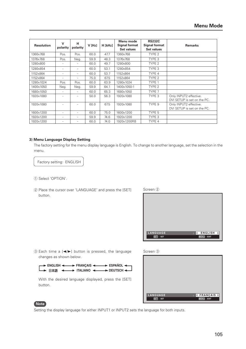 105 menu mode | Pioneer MILESTONE 12 User Manual | Page 105 / 215