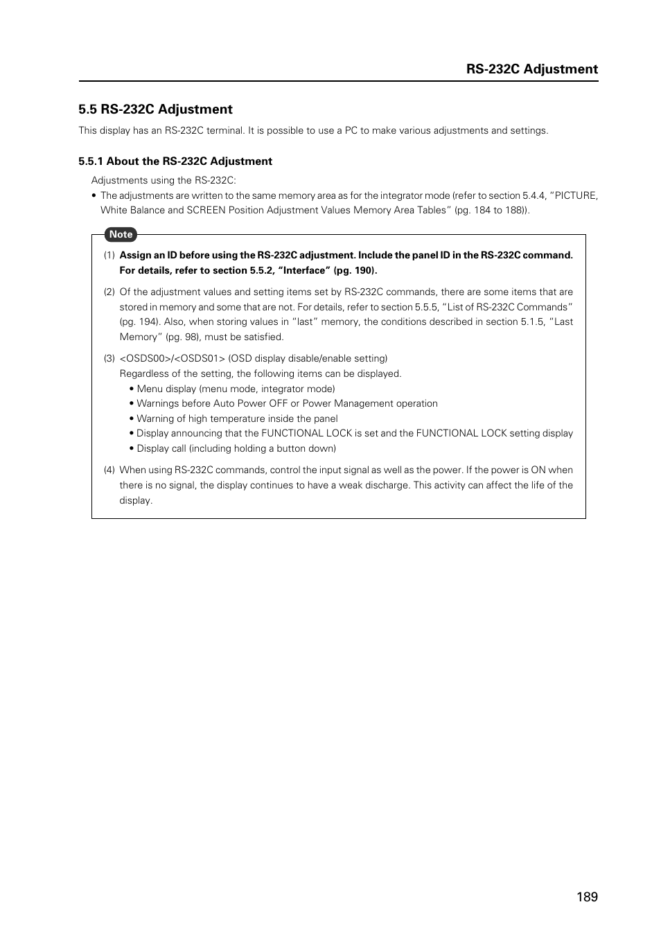 Rs-232c adjustment | Pioneer MILESTONE 12 User Manual | Page 189 / 215