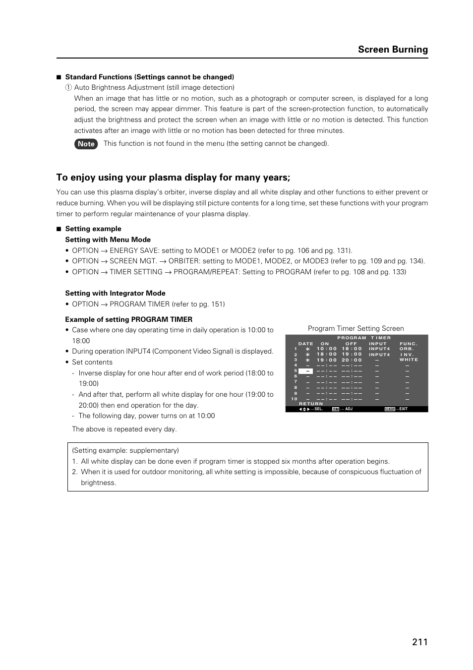 211 screen burning, Program timer setting screen | Pioneer MILESTONE 12 User Manual | Page 211 / 215