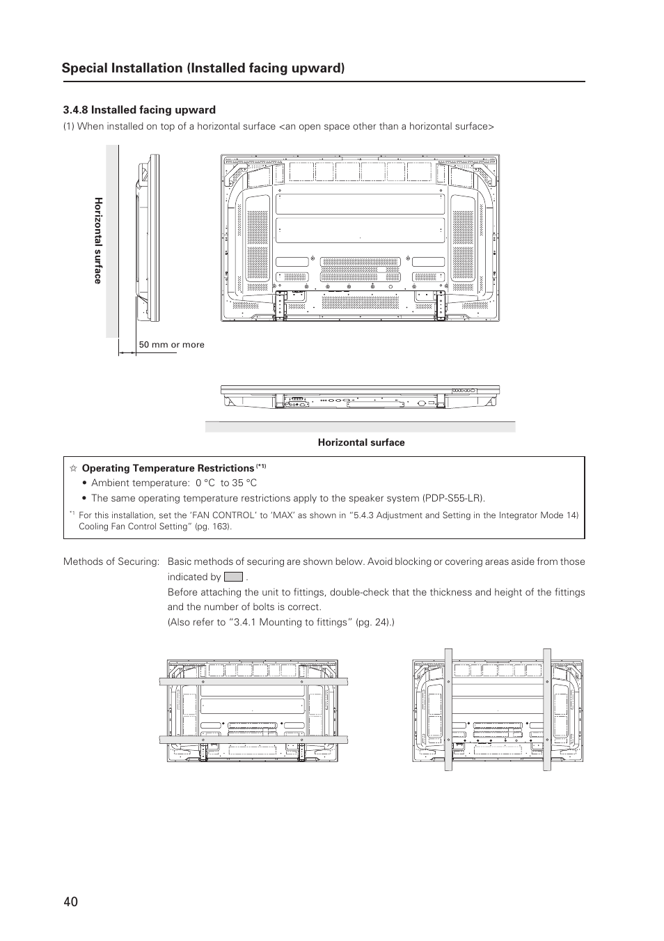 Special installation (installed facing upward) | Pioneer MILESTONE 12 User Manual | Page 40 / 215