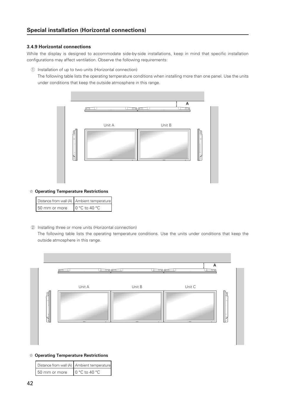 Special installation (horizontal connections) | Pioneer MILESTONE 12 User Manual | Page 42 / 215