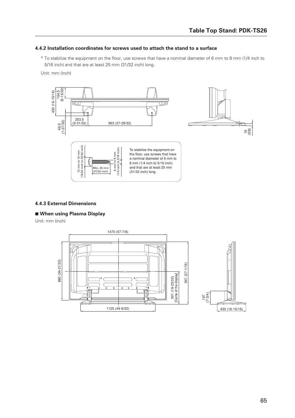 Table top stand: pdk-ts26, 3 external dimensions 7 when using plasma display | Pioneer MILESTONE 12 User Manual | Page 65 / 215