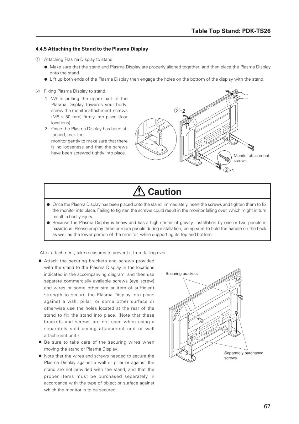 Caution, 67 table top stand: pdk-ts26 | Pioneer MILESTONE 12 User Manual | Page 67 / 215