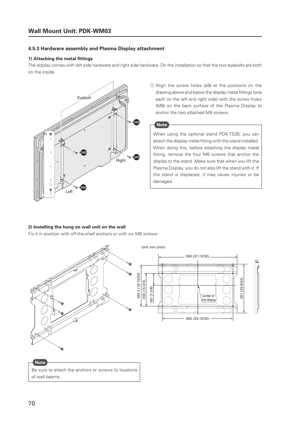 70 wall mount unit: pdk-wm03 | Pioneer MILESTONE 12 User Manual | Page 70 / 215