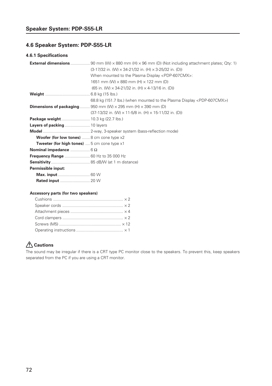 Speaker system: pdp-s55-lr | Pioneer MILESTONE 12 User Manual | Page 72 / 215