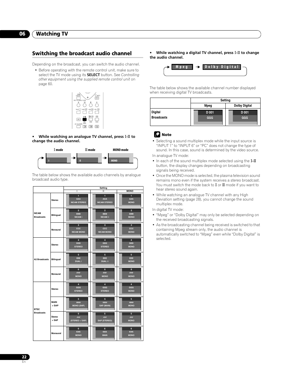 Switching the broadcast audio channel, Watching tv 06 | Pioneer PDP-508XDA User Manual | Page 22 / 76