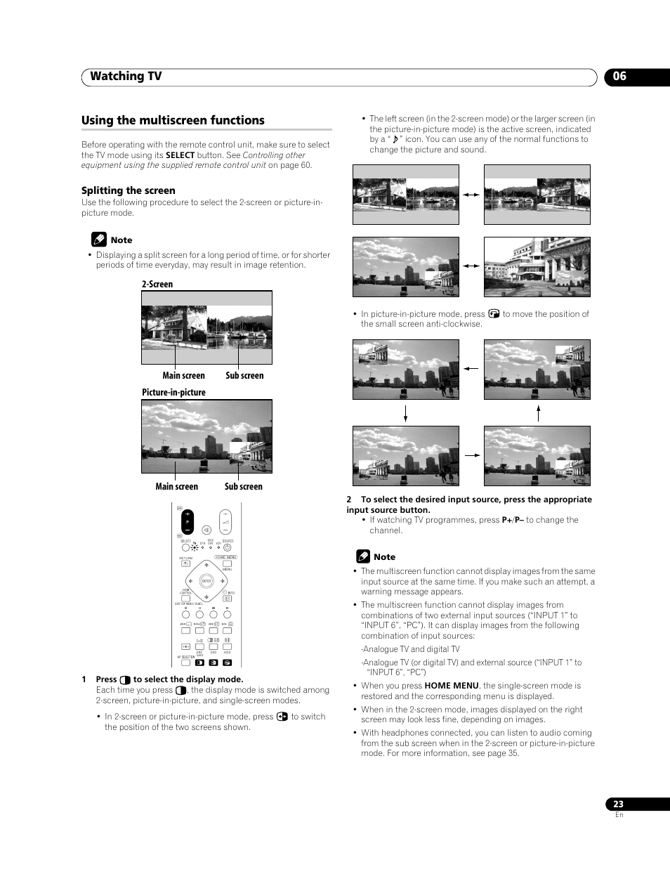 Using the multiscreen functions, Watching tv 06 | Pioneer PDP-508XDA User Manual | Page 23 / 76