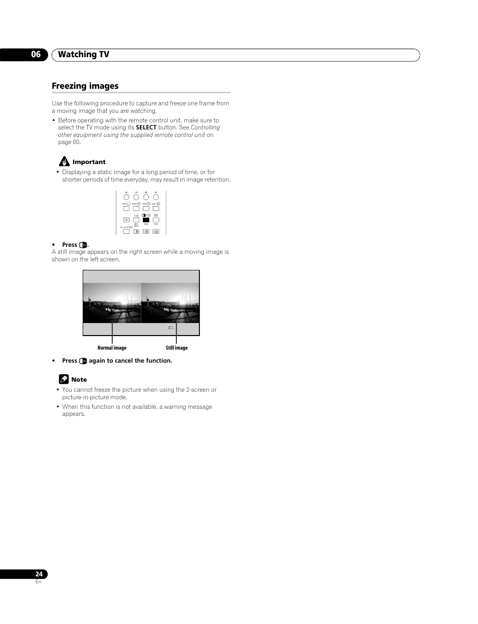 Freezing images, Watching tv 06 | Pioneer PDP-508XDA User Manual | Page 24 / 76