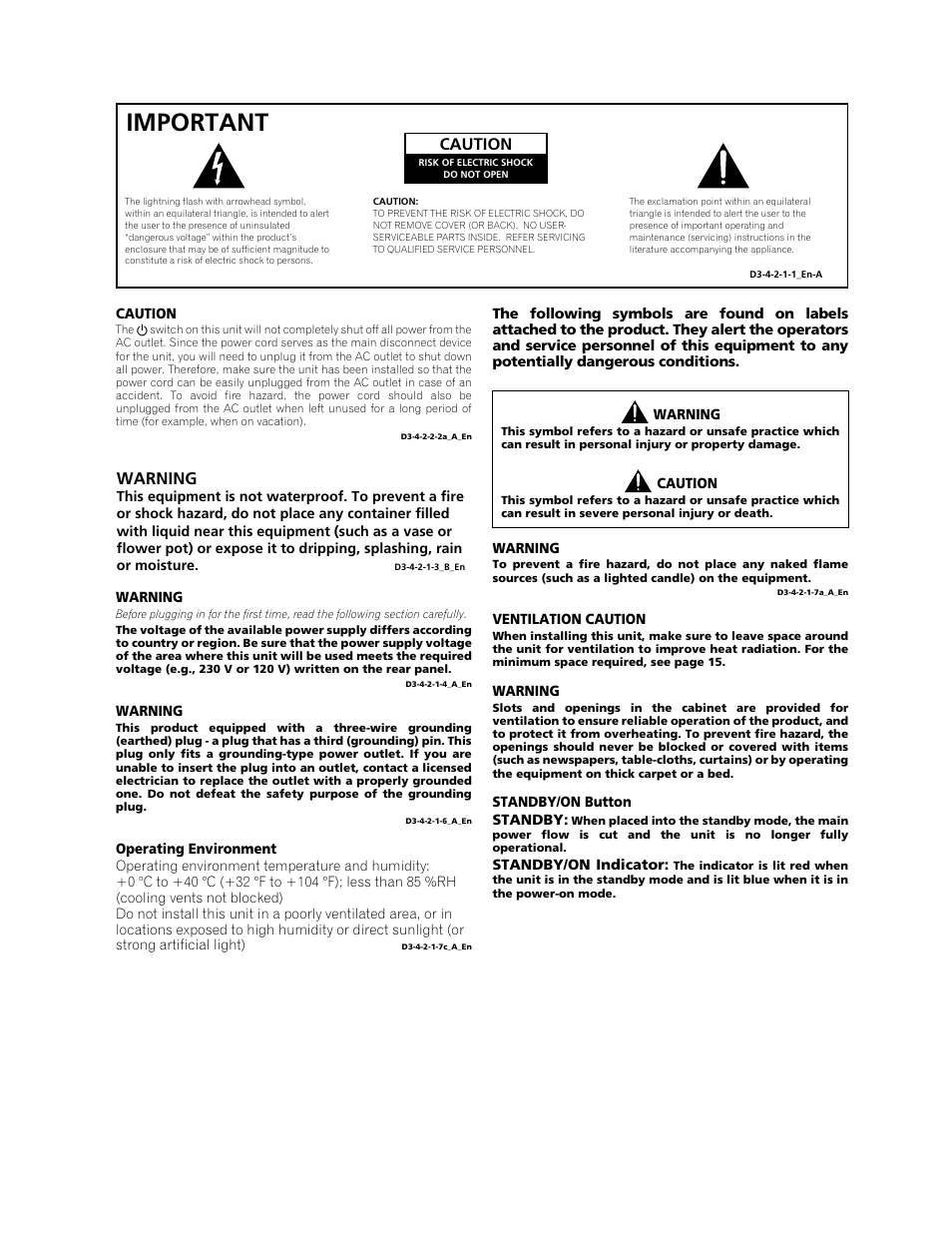 Important, Caution, Warning | Pioneer PDP-508XDA User Manual | Page 3 / 76