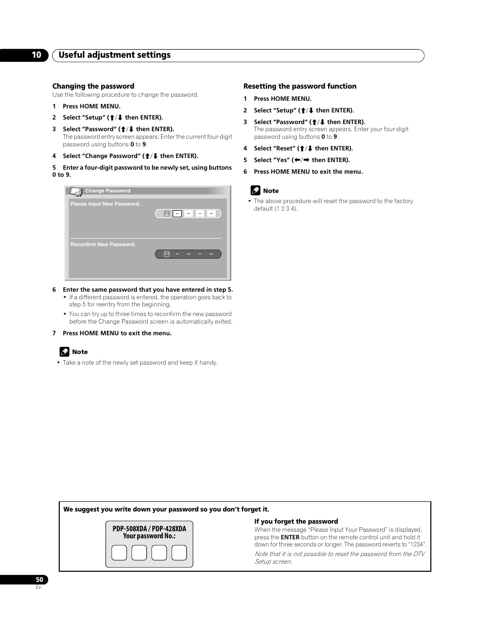 Useful adjustment settings 10 | Pioneer PDP-508XDA User Manual | Page 50 / 76