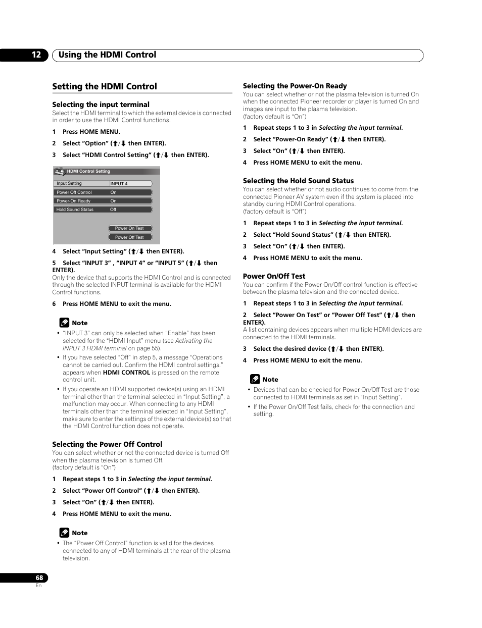 Using the hdmi control 12, Setting the hdmi control | Pioneer PDP-508XDA User Manual | Page 68 / 76
