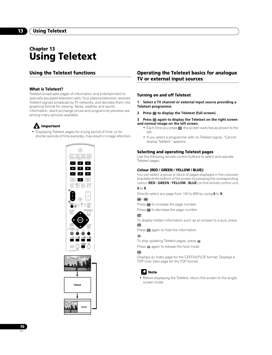 13 using teletext, Using teletext, Using teletext 13 | Chapter 13, Using the teletext functions | Pioneer PDP-508XDA User Manual | Page 70 / 76