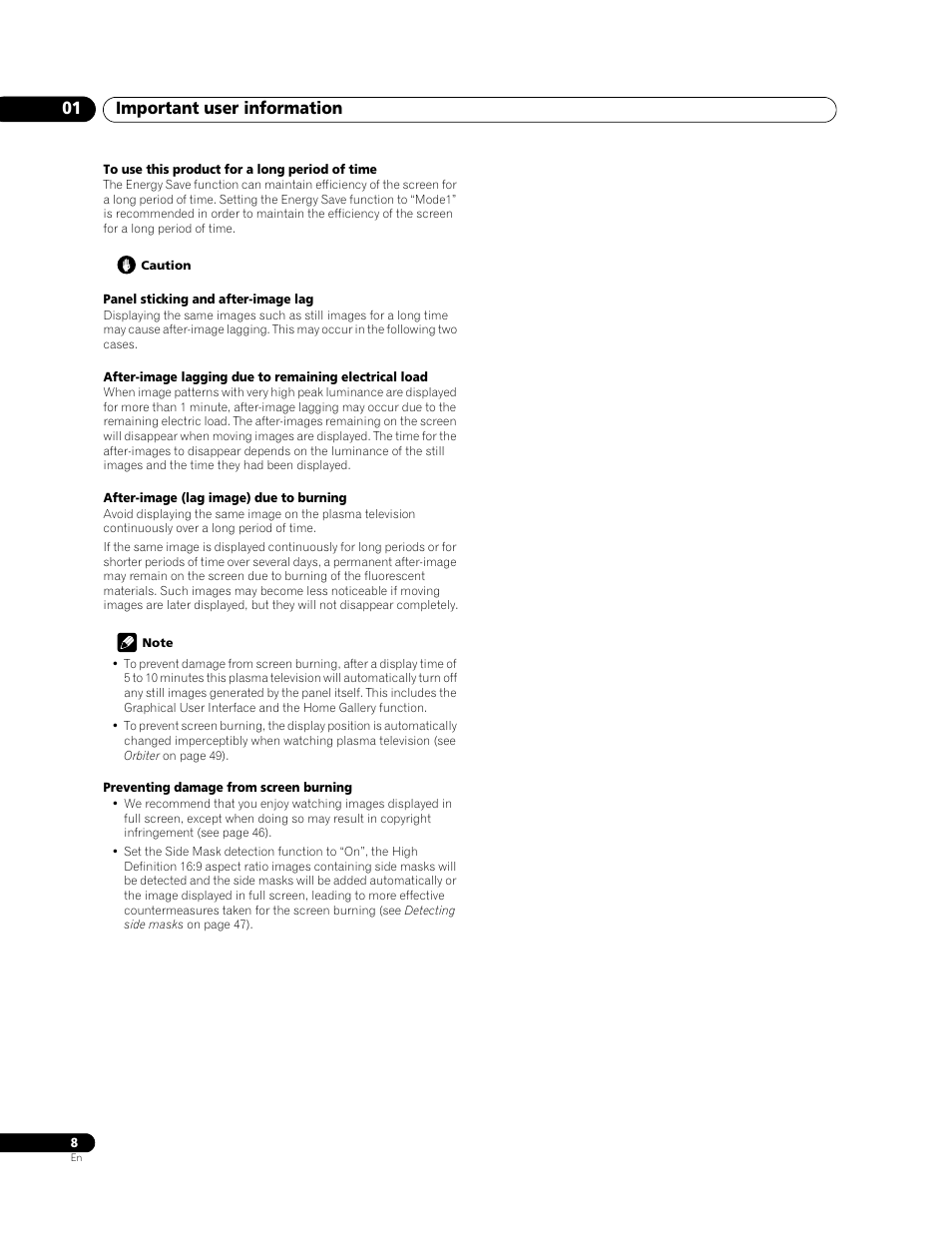 Important user information 01 | Pioneer PDP-508XDA User Manual | Page 8 / 76
