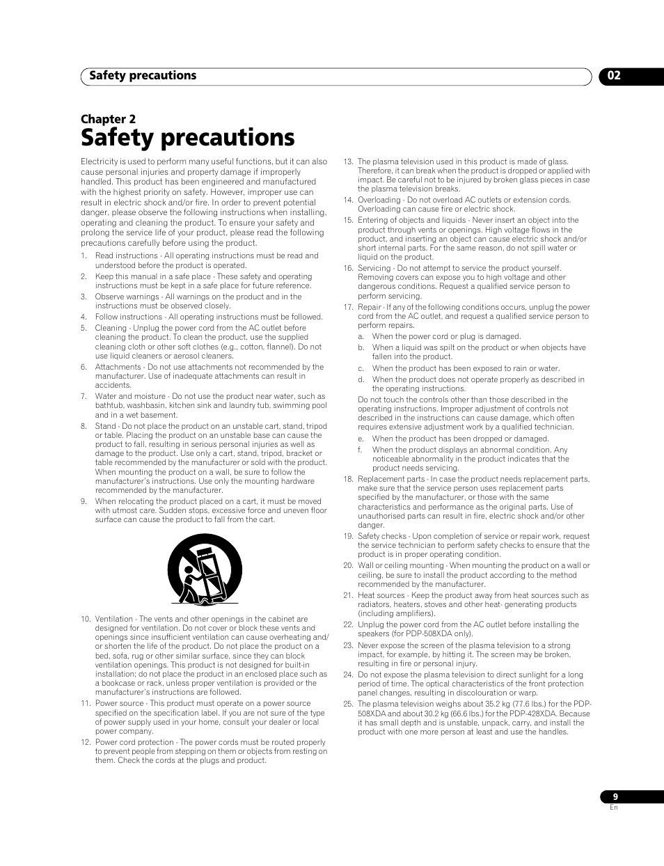 02 safety precautions, Safety precautions, Safety precautions 02 | Chapter 2 | Pioneer PDP-508XDA User Manual | Page 9 / 76