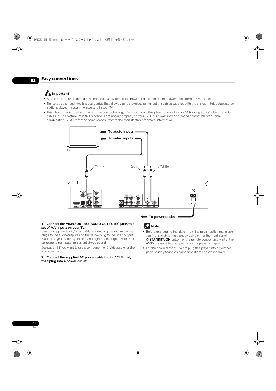 Easy connections | Pioneer DV-LX50 User Manual | Page 10 / 48