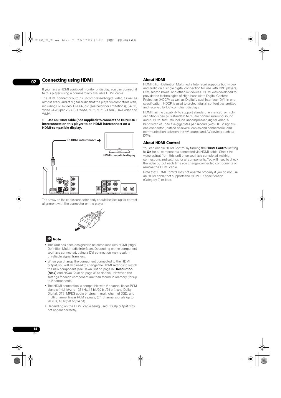 Connecting using hdmi | Pioneer DV-LX50 User Manual | Page 14 / 48