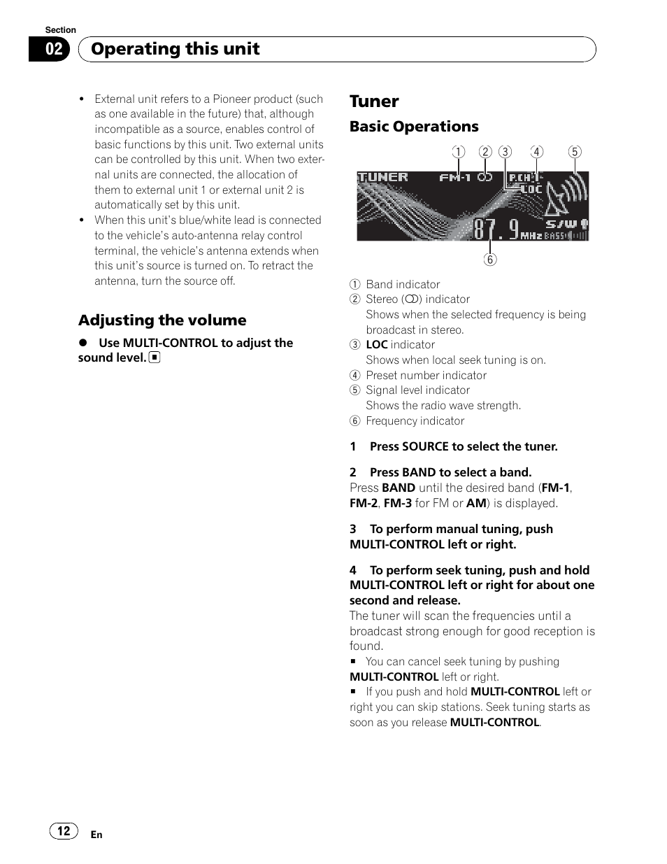 Tuner operation, Tuner, Operating this unit | Pioneer DEH-P6900UB User Manual | Page 12 / 81