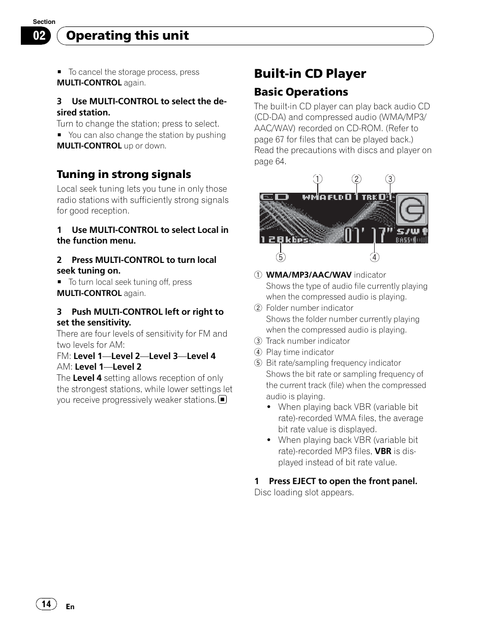 Cd player operation, Built-in cd player, Operating this unit | Pioneer DEH-P6900UB User Manual | Page 14 / 81