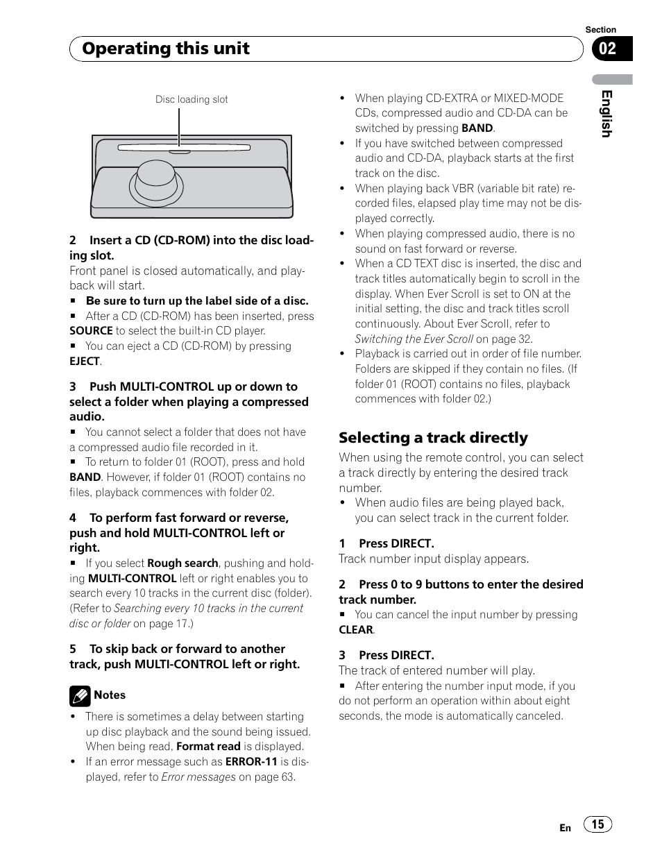Operating this unit, Selecting a track directly | Pioneer DEH-P6900UB User Manual | Page 15 / 81