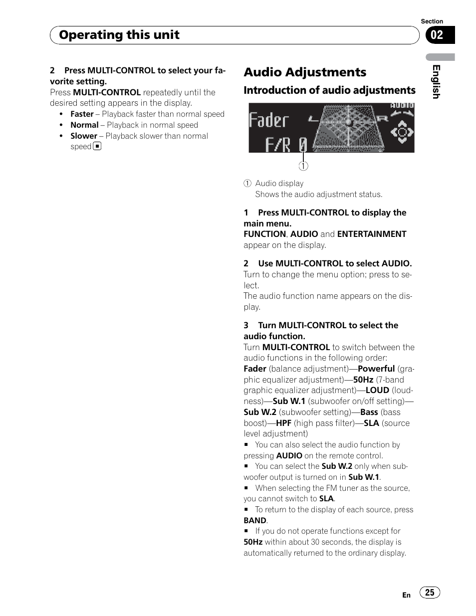 Audio adjustments, Operating this unit, Introduction of audio adjustments | Pioneer DEH-P6900UB User Manual | Page 25 / 81