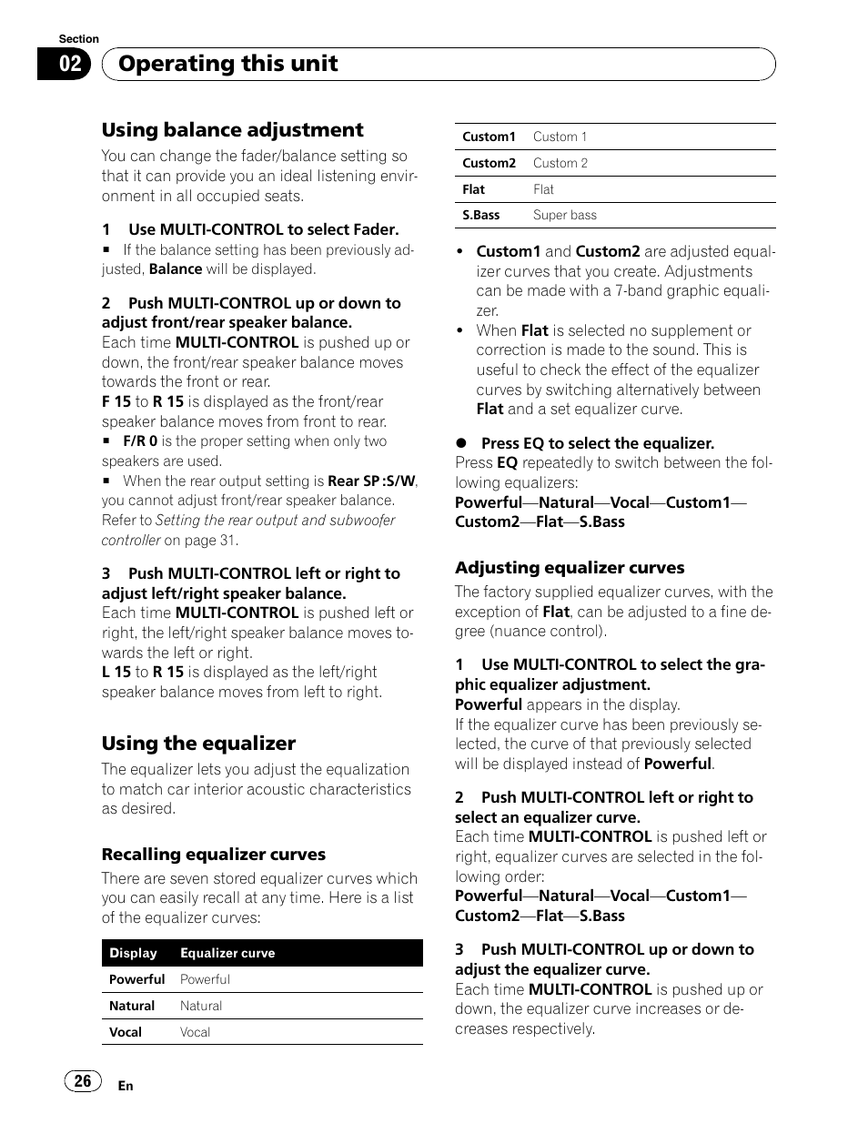 Operating this unit, Using balance adjustment, Using the equalizer | Pioneer DEH-P6900UB User Manual | Page 26 / 81