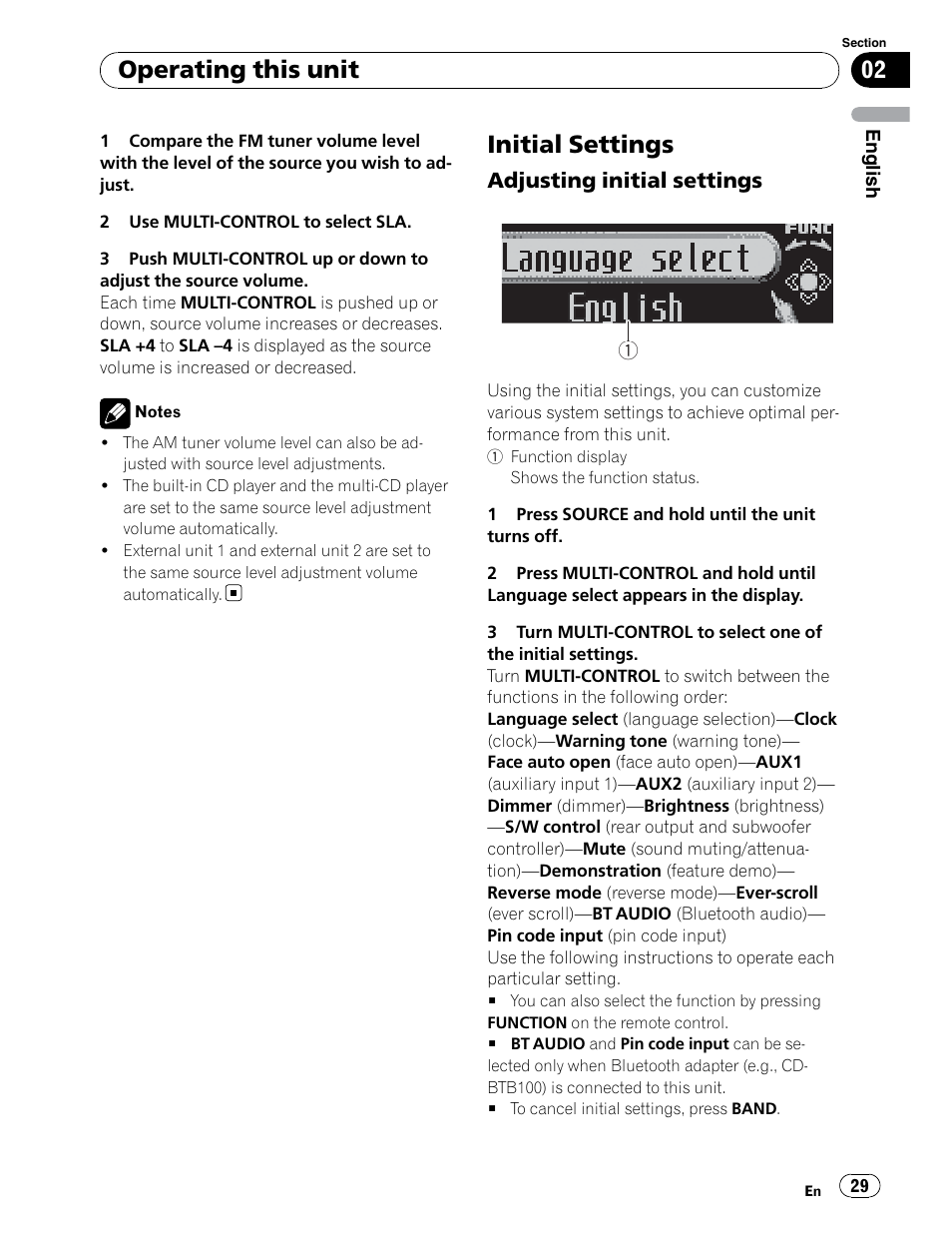 Navigating the menu, Initial settings menu, Adjusting initial settings | Initial settings, Operating this unit | Pioneer DEH-P6900UB User Manual | Page 29 / 81