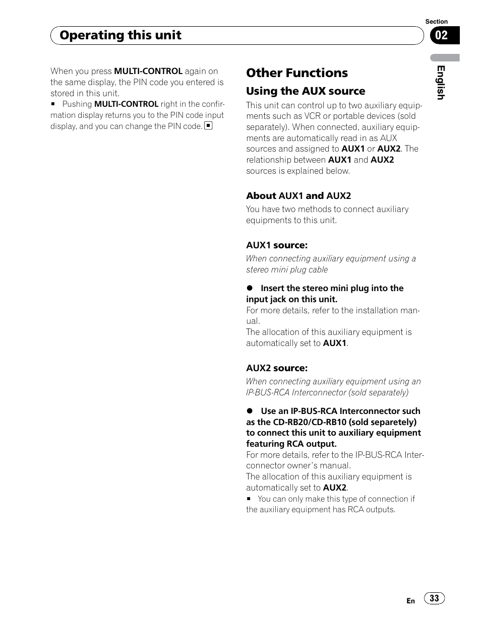 Using the aux source, Other functions, Operating this unit | Pioneer DEH-P6900UB User Manual | Page 33 / 81