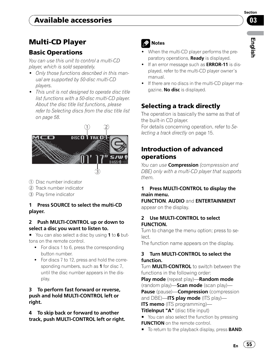 Multi-cd player, Available accessories, Basic operations | Selecting a track directly, Introduction of advanced operations | Pioneer DEH-P6900UB User Manual | Page 55 / 81
