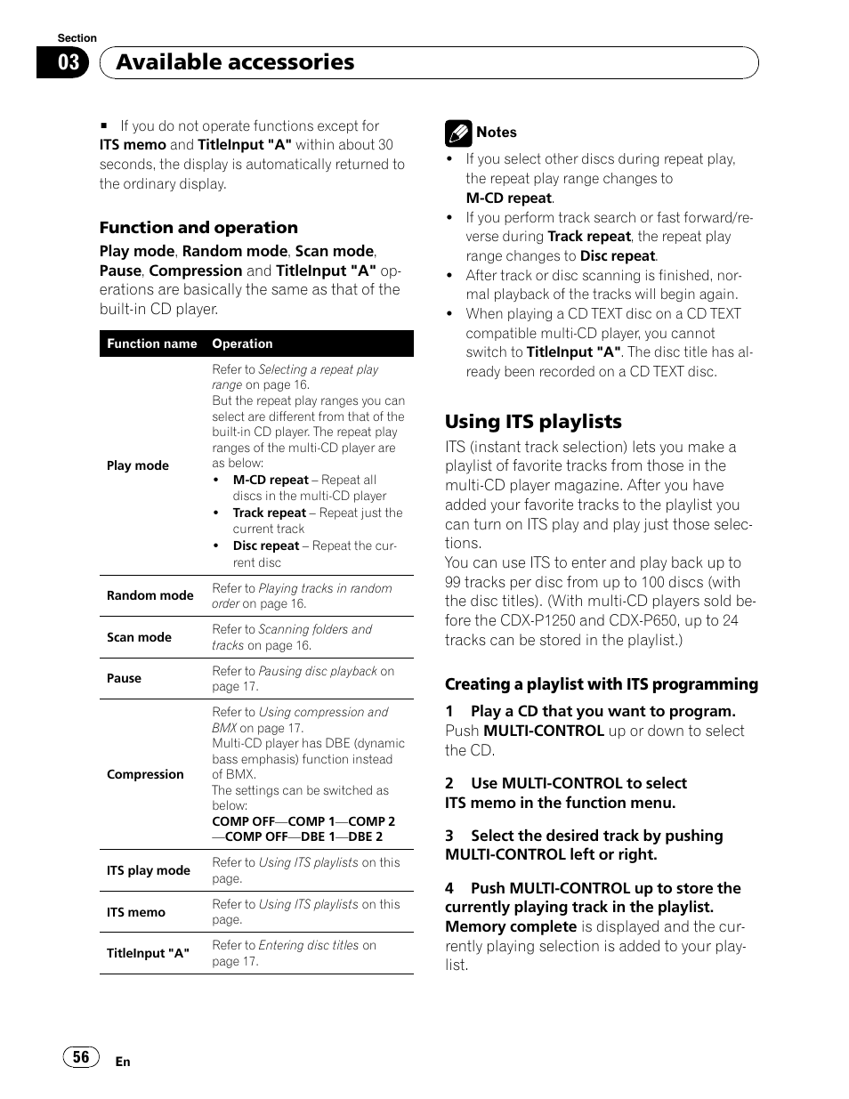 Available accessories, Using its playlists | Pioneer DEH-P6900UB User Manual | Page 56 / 81
