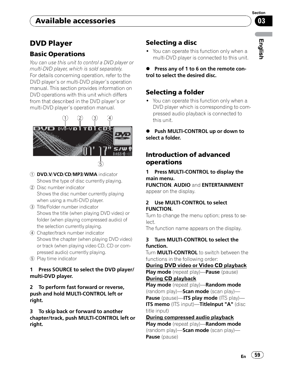 Dvd player, Available accessories | Pioneer DEH-P6900UB User Manual | Page 59 / 81
