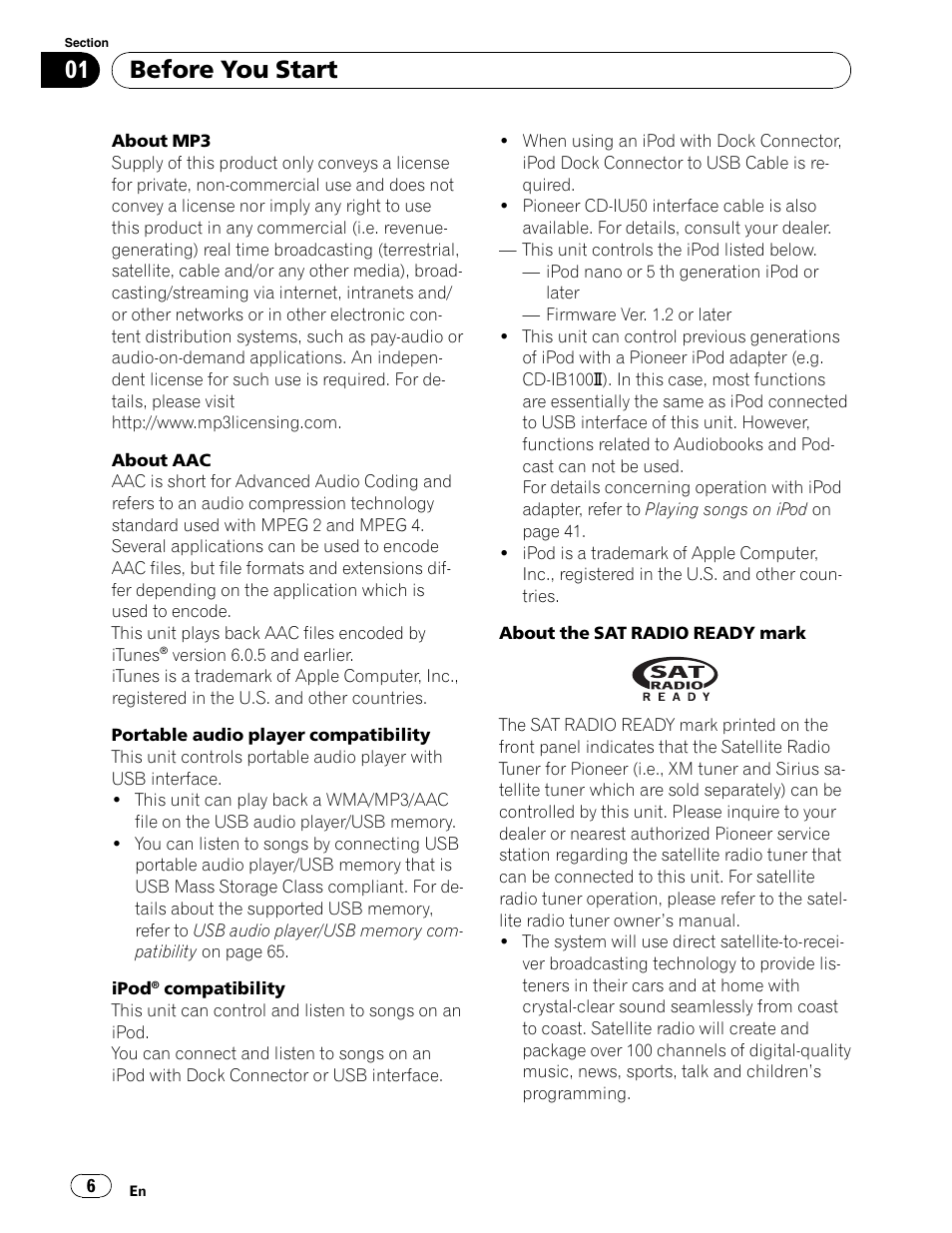Before you start | Pioneer DEH-P6900UB User Manual | Page 6 / 81