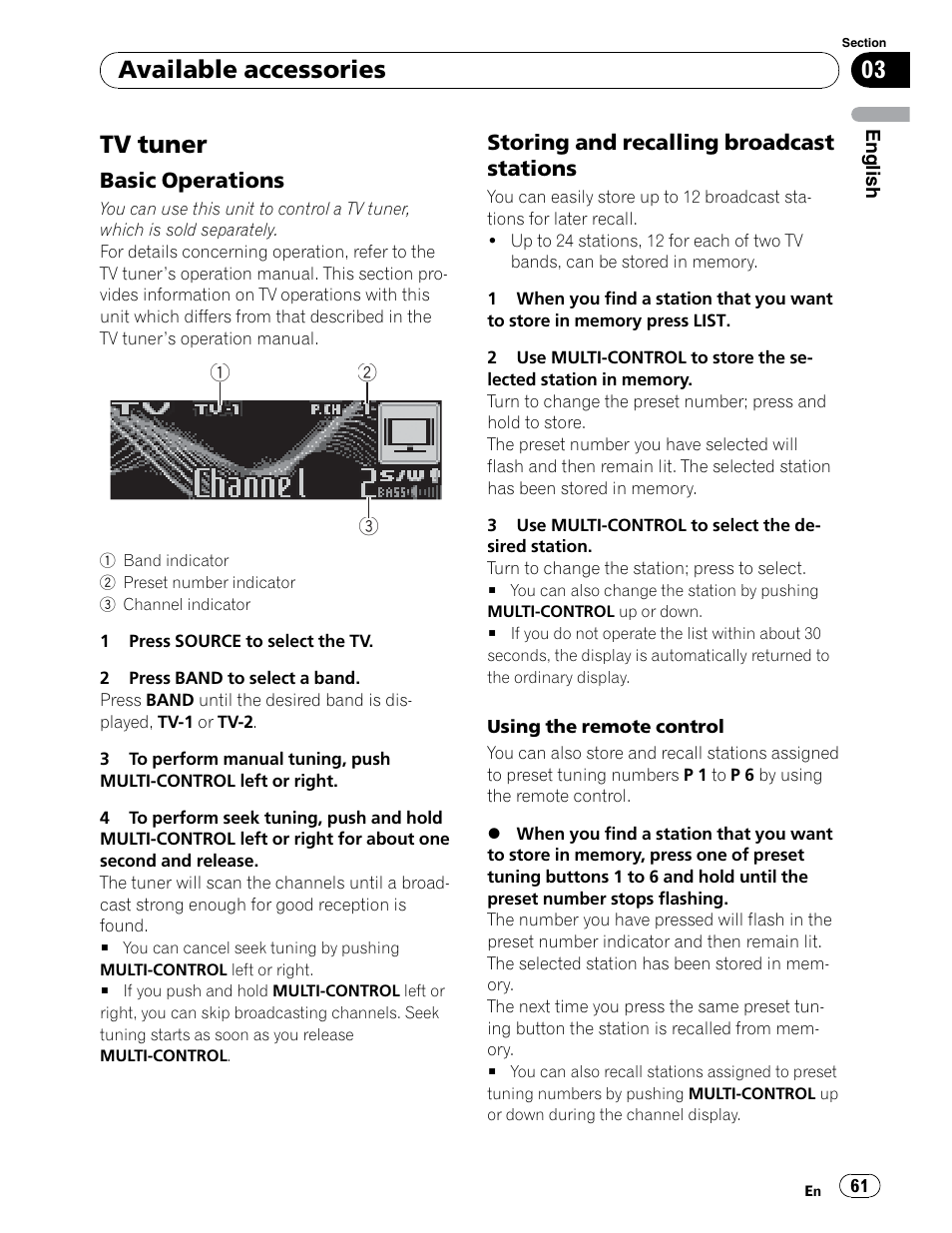 Tv tuner, Available accessories | Pioneer DEH-P6900UB User Manual | Page 61 / 81