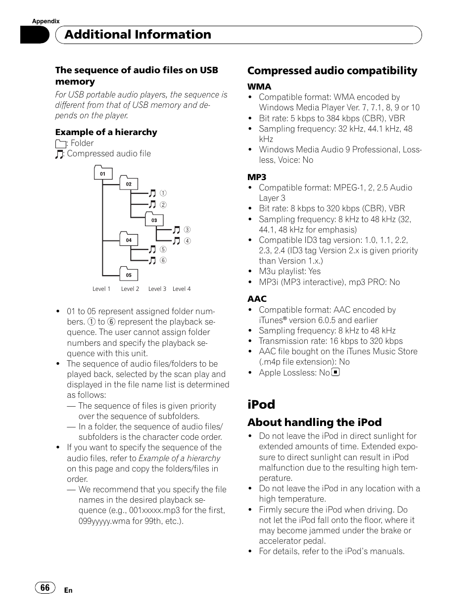 Compressed audio compatibility, Ipod, Additional information | About handling the ipod | Pioneer DEH-P6900UB User Manual | Page 66 / 81