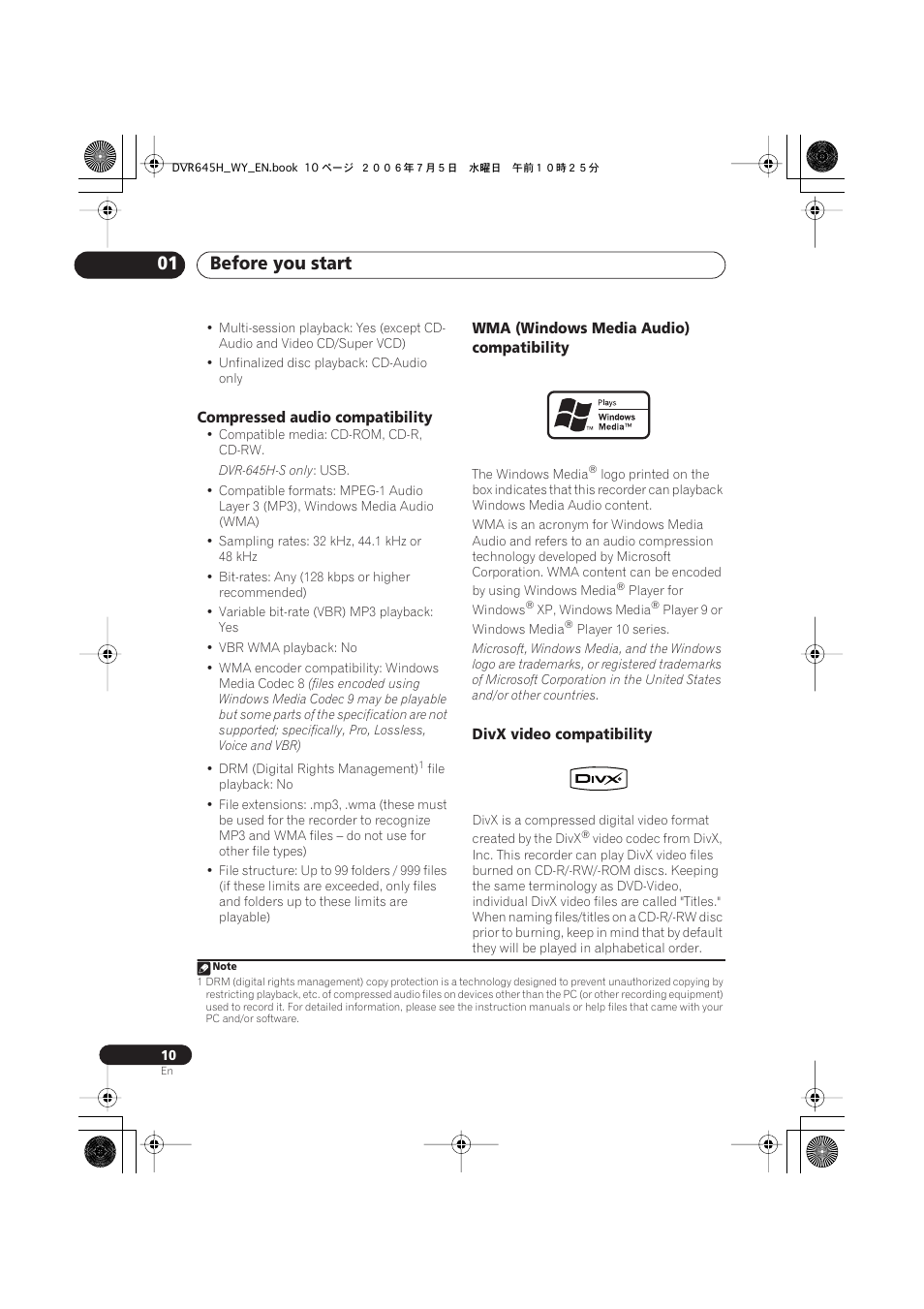 Before you start 01 | Pioneer DVR-545H-S User Manual | Page 10 / 163