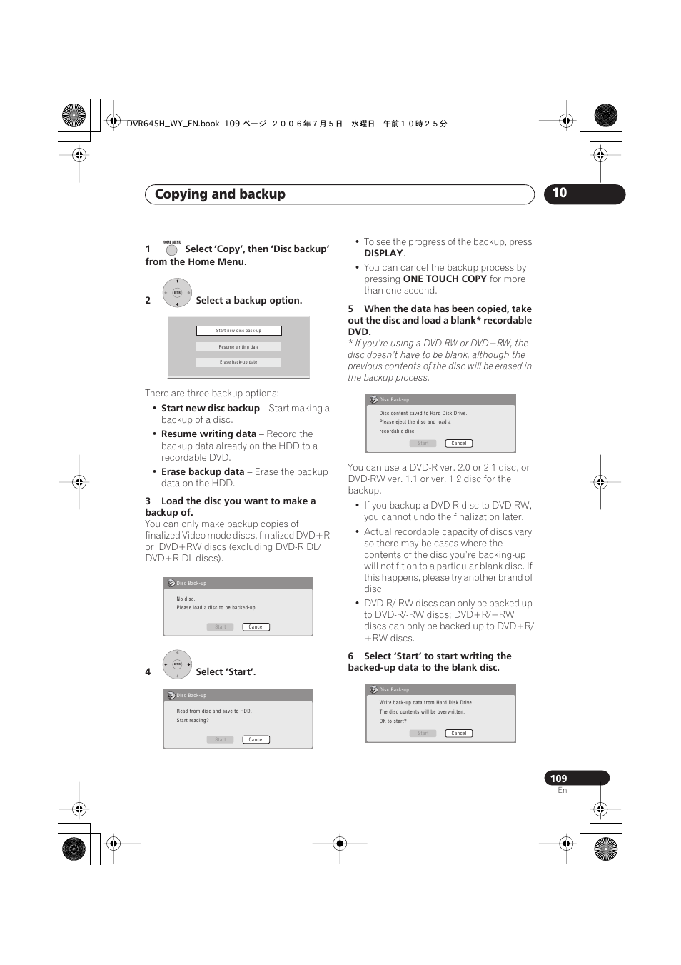 Copying and backup 10 | Pioneer DVR-545H-S User Manual | Page 109 / 163