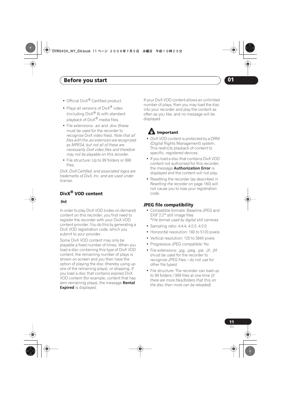 Before you start 01 | Pioneer DVR-545H-S User Manual | Page 11 / 163