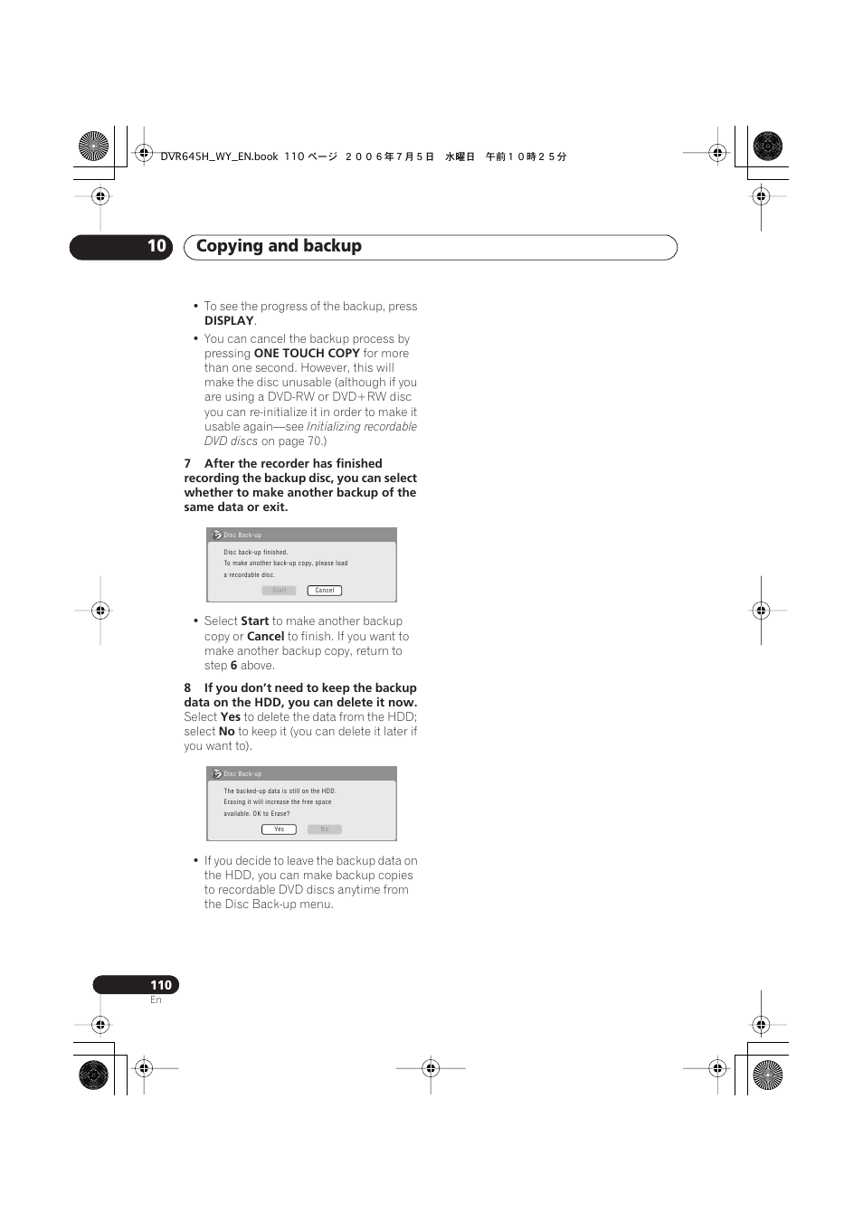 Copying and backup 10 | Pioneer DVR-545H-S User Manual | Page 110 / 163