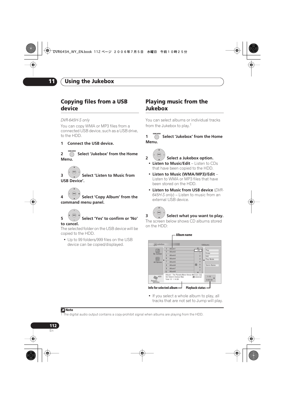 Using the jukebox 11, Copying files from a usb, Device | Playing music from the, Jukebox | Pioneer DVR-545H-S User Manual | Page 112 / 163