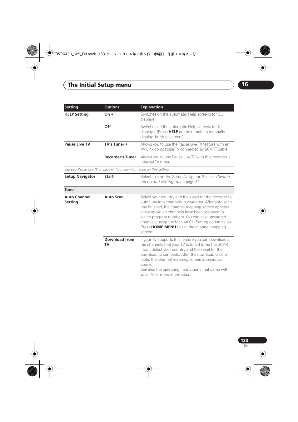 The initial setup menu 16 | Pioneer DVR-545H-S User Manual | Page 133 / 163