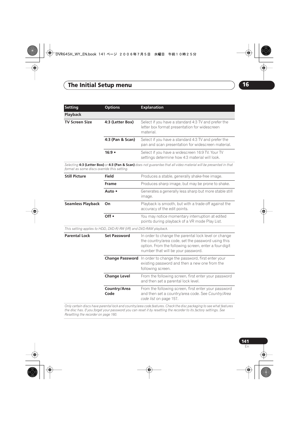 The initial setup menu 16 | Pioneer DVR-545H-S User Manual | Page 141 / 163