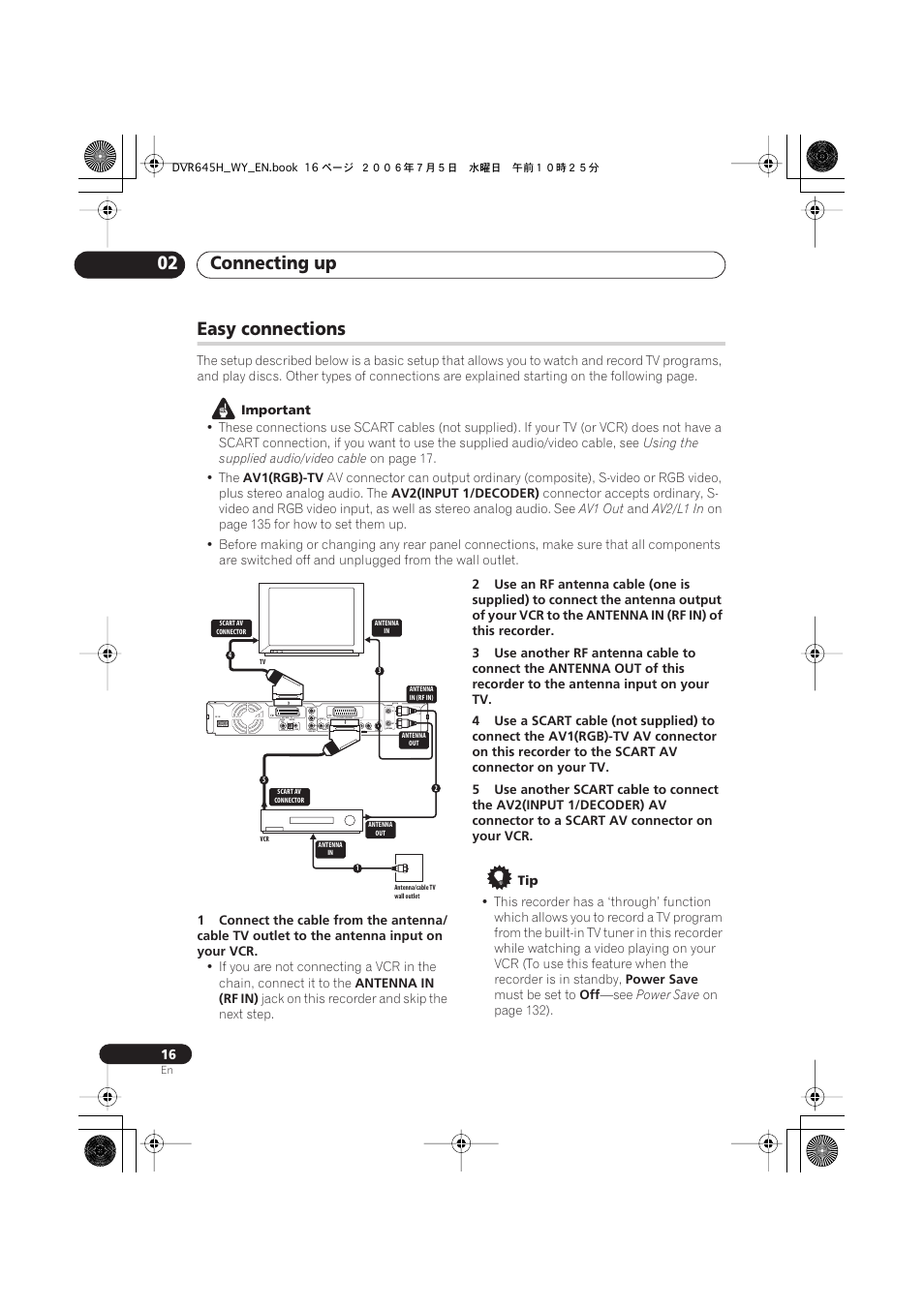 Connecting up 02, Easy connections | Pioneer DVR-545H-S User Manual | Page 16 / 163