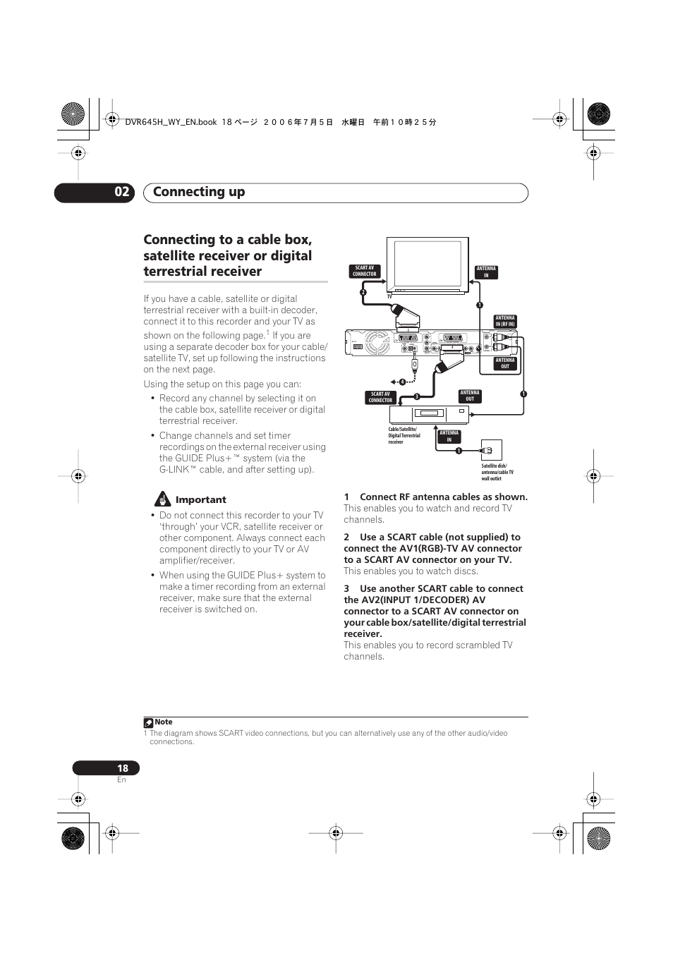 Connecting up 02, Terrestrial receiver, Coaxial in | Output, Input3 hdmi out | Pioneer DVR-545H-S User Manual | Page 18 / 163