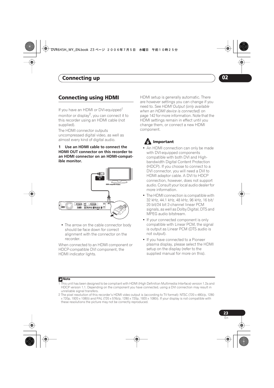 Connecting up 02, Connecting using hdmi | Pioneer DVR-545H-S User Manual | Page 23 / 163