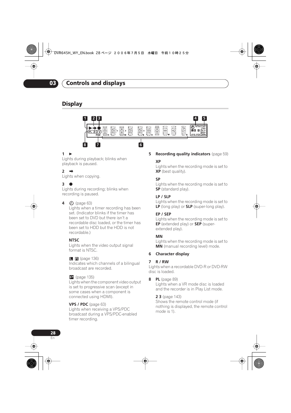 Controls and displays 03, Display | Pioneer DVR-545H-S User Manual | Page 28 / 163