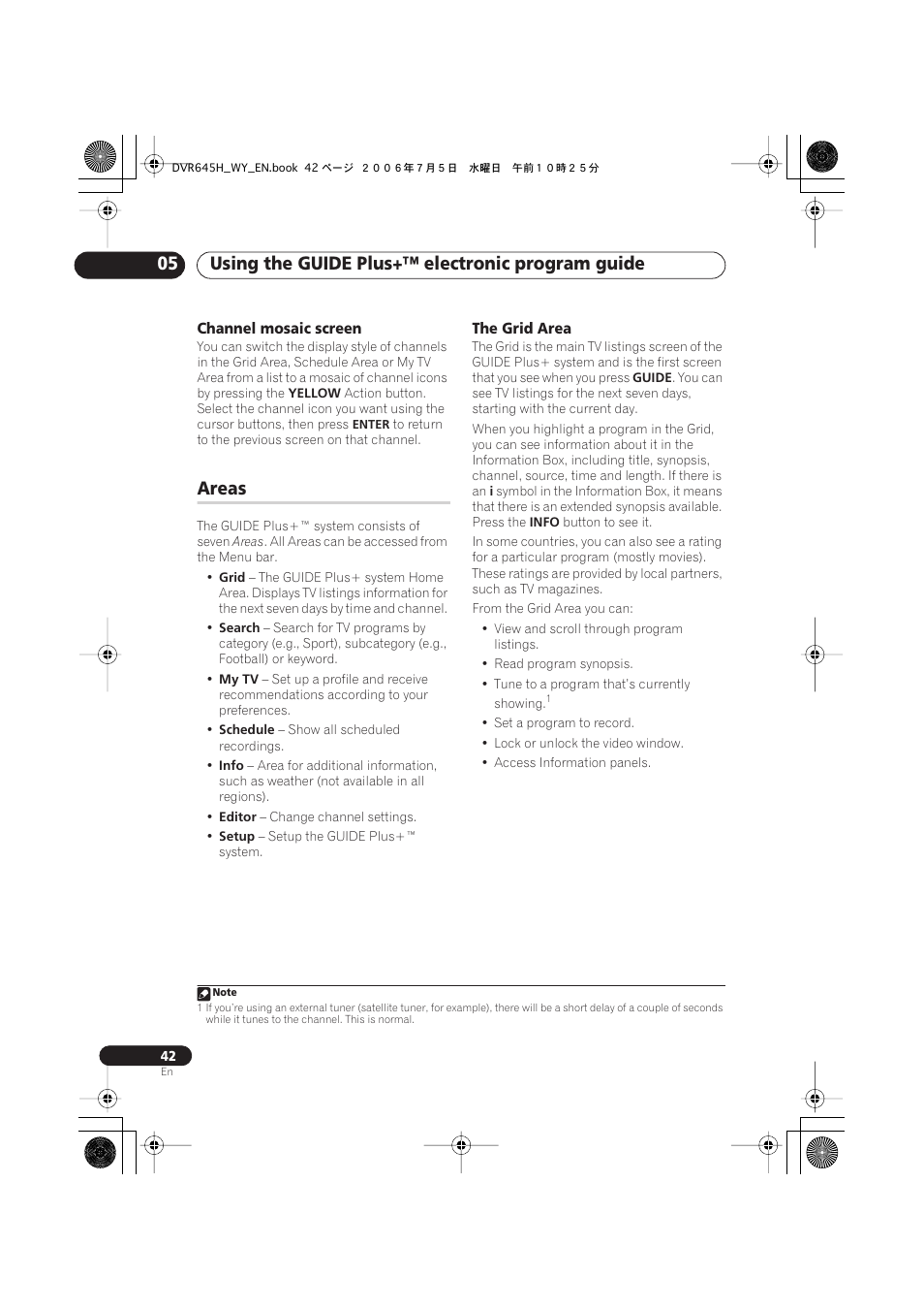 Using the guide plus+™ electronic program guide 05, Areas | Pioneer DVR-545H-S User Manual | Page 42 / 163