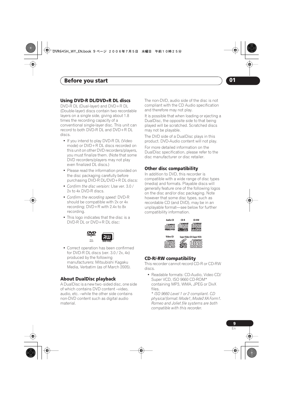 Before you start 01 | Pioneer DVR-545H-S User Manual | Page 9 / 163