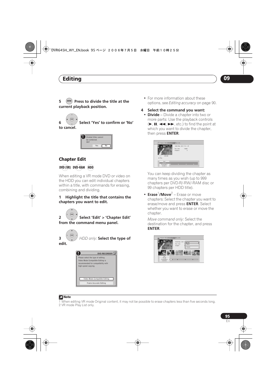 Editing 09, Chapter edit | Pioneer DVR-545H-S User Manual | Page 95 / 163
