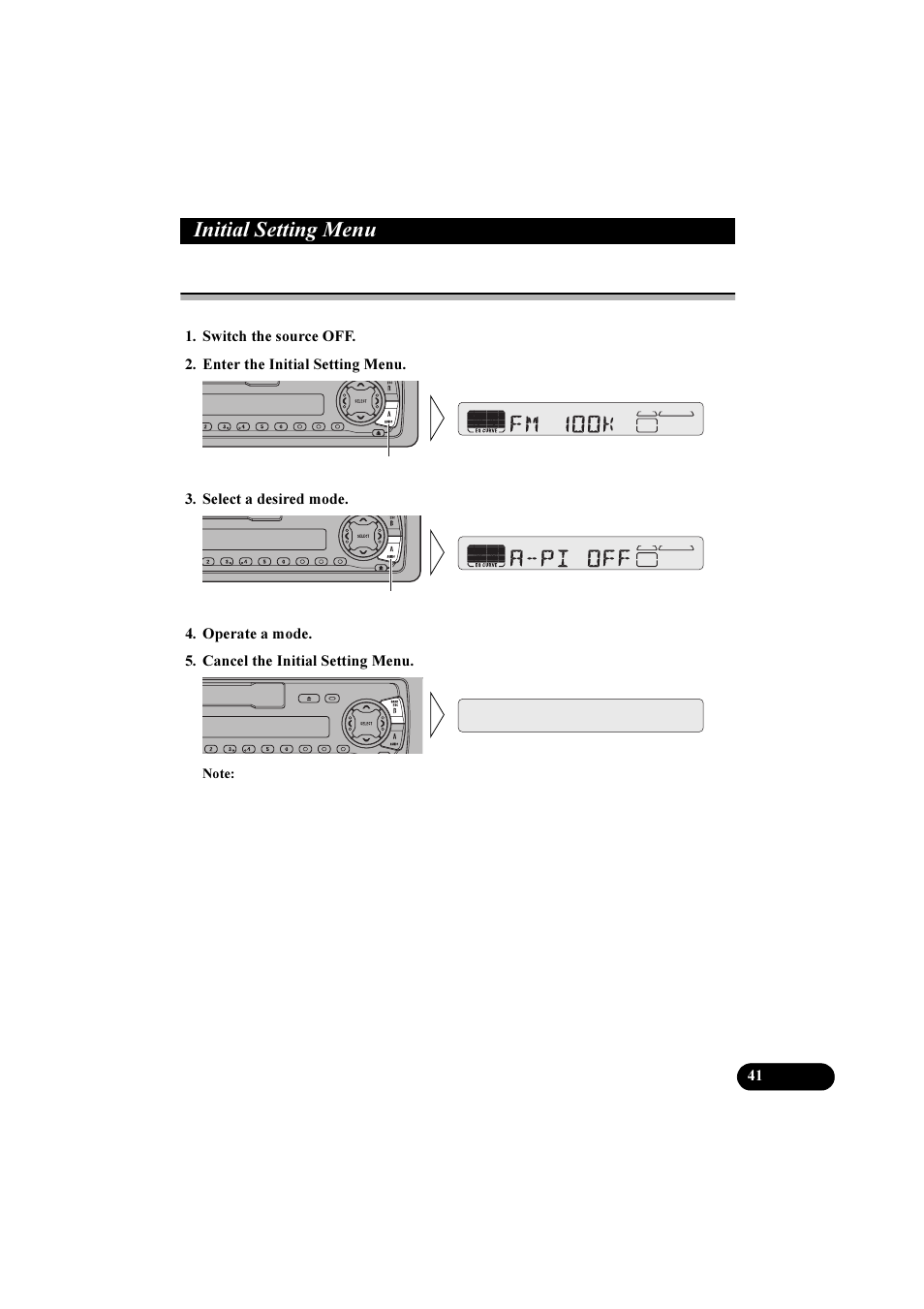 Qlwldo 6hwwlqj 0hqx, Entering the initial setting menu | Pioneer KEH-P5900R User Manual | Page 41 / 48