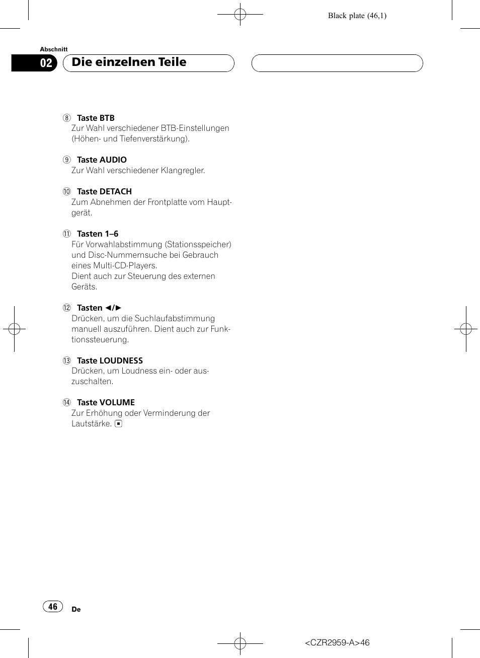 Die einzelnen teile | Pioneer KEH-P2030R User Manual | Page 46 / 64