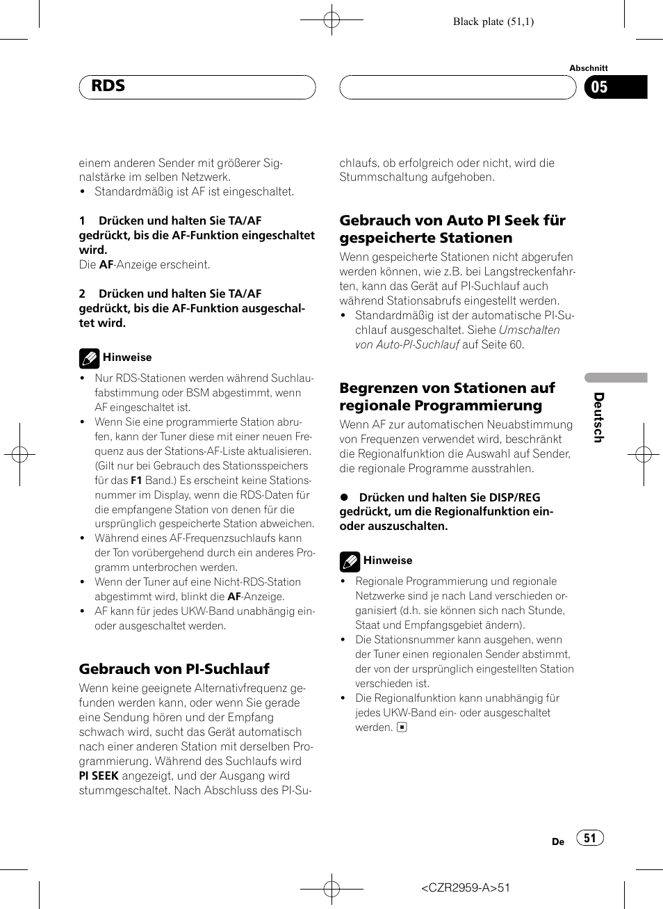 Gebrauch von pi-suchlauf 51, Gebrauch von auto pi seek für, Gespeicherte stationen 51 | Begrenzen von stationen auf, Regionale programmierung 51, Gebrauch von pi-suchlauf | Pioneer KEH-P2030R User Manual | Page 51 / 64